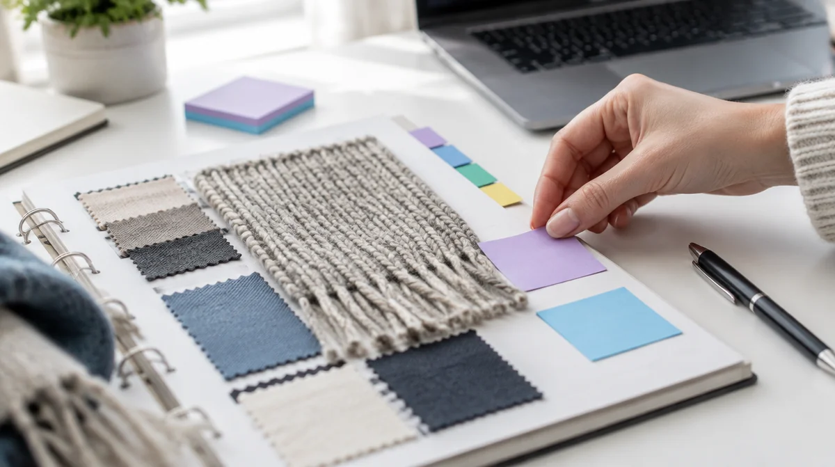 Échantillons textiles annotés dans le dossier d'un client